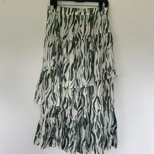 NWT GORGEOUS Tiered Zebra-Print Maxi Skirt in Cream and Green